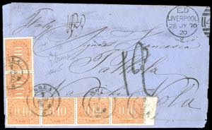 1870 - 10 cent. bruno arancio (2), striscia ... 