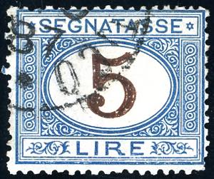 1874 - 5 lire azzurro e bruno, doppia stampa ... 