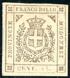 1859 - 15 cent. bruno (13), gomma originale, ... 