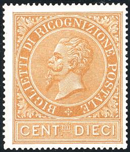 1874 - 10 cent. ocra arancio (1), gomma ... 