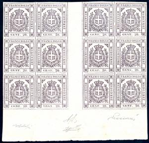 1859 - 20 cent. lilla grigio chiaro, blocco ... 