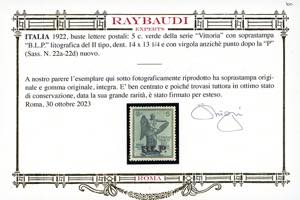 1922 - 5 cent. Vittoria, non ... 