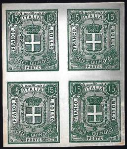 1863 - 15 cent. verde, saggio Sparre in ... 