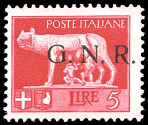 1943 - 5 lire soprastampa G.N.R. di Brescia, ... 