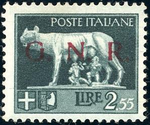 1943 - 2,55 lire soprastampa spaziata G.N.R. ... 