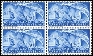 1949 - 50 lire U.P.U. (599), blocco di ... 