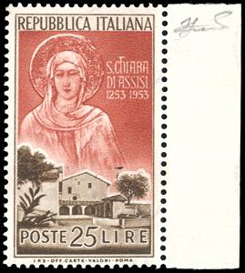 1953 - 25 lire Santa Chiara, soprastampa ... 