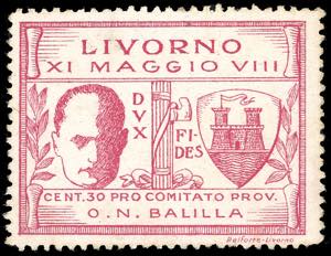 LIVORNO 1930 - 30 cent. Mussolini rosa (1), ... 