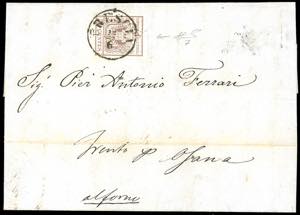 1852 - 30 cent. bruno, I tipo, carta a mano, ... 