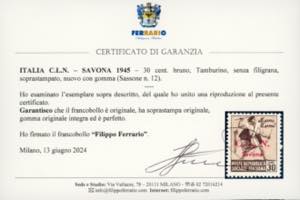 SAVONA 1945 - 30 cent. Tamburino, ... 