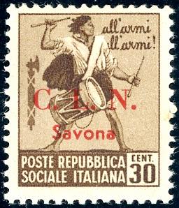 SAVONA 1945 - 30 cent. Tamburino, senza ... 