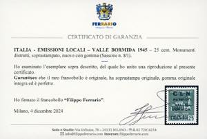 VALLE BORMIDA 1945 - 25 cent. ... 