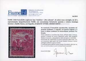 FIUME 1918 - 10 f. rosso vermiglio ... 