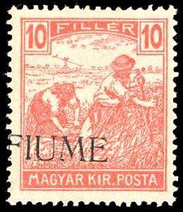 FIUME 1918 - 10 f. rosso vermiglio Mietitori ... 