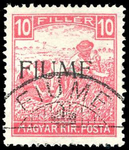 FIUME 1918/19 - 10 f. rosso Mietitori, cifre ... 