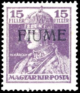 FIUME 1918 - 15 f. lilla Carlo I, ... 