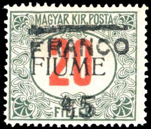 FIUME 1919 - 40 cent. su 20 f., doppia ... 
