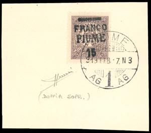 FIUME 1919 - 15 f. su 10 f., doppia ... 