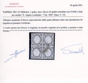 1861 - 1 grano nero (19), blocco ... 