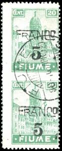 FIUME 1919 - 5 cent. su 20 cent., carta C, ... 