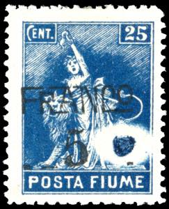 FIUME 1919 - 5 cent. su 25 cent. Posta Fiume ... 