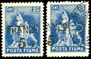 FIUME 1919/20 - 5 cent. su 25 cent. Posta ... 