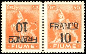 FIUME 1919 - 10 cent. su 45 cent., carta A, ... 