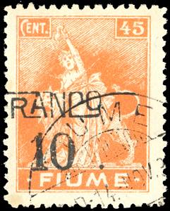 FIUME 1919 - 10 cent. su 45 cent., carta C ... 