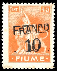 FIUME 1919 - 10 cent. su 45 cent., carta C, ... 