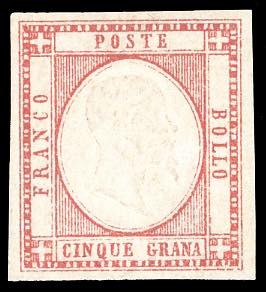 1861 - 5 grana rosa carminio (21), gomma ... 