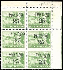 FIUME 1919 - 25 cent. su 50 cent., carta C, ... 