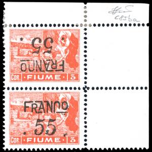 FIUME 1919/20 - 55 cent. su 3 cor., carta C, ... 