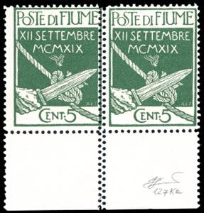 FIUME 1920 - 5 cent. Legionari, coppia ... 