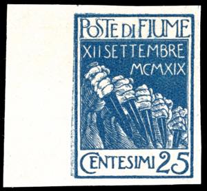 FIUME 1920 - 25 cent. azzurro Legionari, non ... 