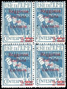 FIUME 1920 - 2 cent. su 25 cent. azzurro, ... 