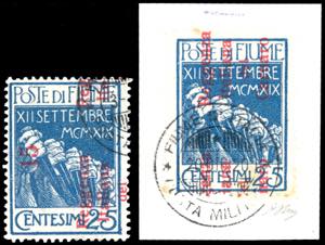 FIUME 1920 - 15 cent. su 25 cent. azzurro e ... 