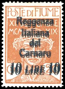 FIUME 1920 - 10 lire su 20 cent. ... 