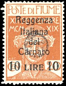 FIUME 1920 - 10 lire su 20 cent. ... 