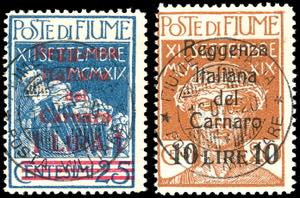 FIUME 1920 - 1 lira su 25 cent. e 10 lire su ... 