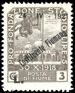 FIUME 1921 - 3 lire soprastampato ... 