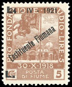 FIUME 1921 - 5 lire soprastampato ... 