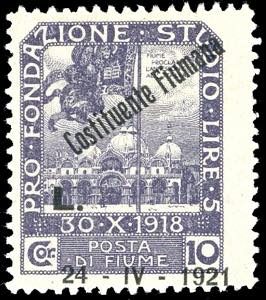 FIUME 1921 - 10 lire soprastampato ... 