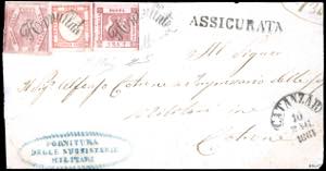 1861 - 1 grano carminio, II tavola, 10 grana ... 