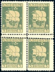 FIUME 1923 - 5 cent. San Vito, blocco di ... 