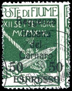 FIUME ESPRESSI 1920 - 50 cent. su 5 cent. ... 