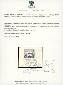 FIUME SEGNATASSE 1918 - 1 f. cifre ... 