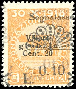 FIUME SEGNATASSE 1921 - 0,10 lire su 20 ... 