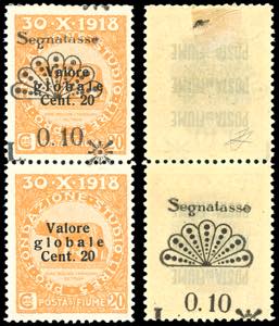 FIUME SEGNATASSE 1921 - 0,10 lire su 20 ... 