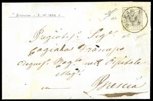 1858 - 10 cent. nero grigio, carta a ... 