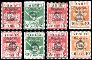 ARBE E VEGLIA 1920 - 1 lira su 10 cent., 2 ... 